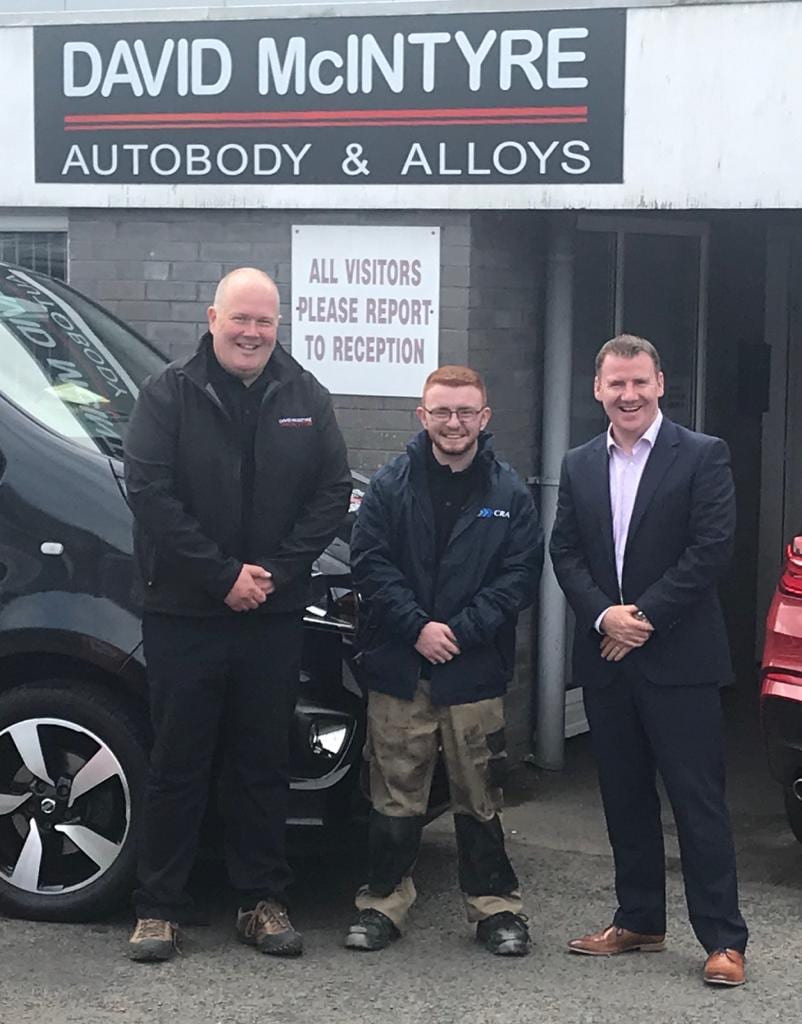 Lee Curran on his Bodyshop Apprentice scholarship award with his employer David McIntyre of David McIntyre Autobody and Alloys in Coleraine