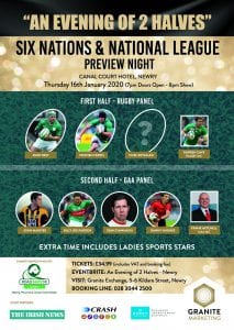 Newry Welcomes “An Evening of 2 Halves” Featuring Rugby and GAA Stars
