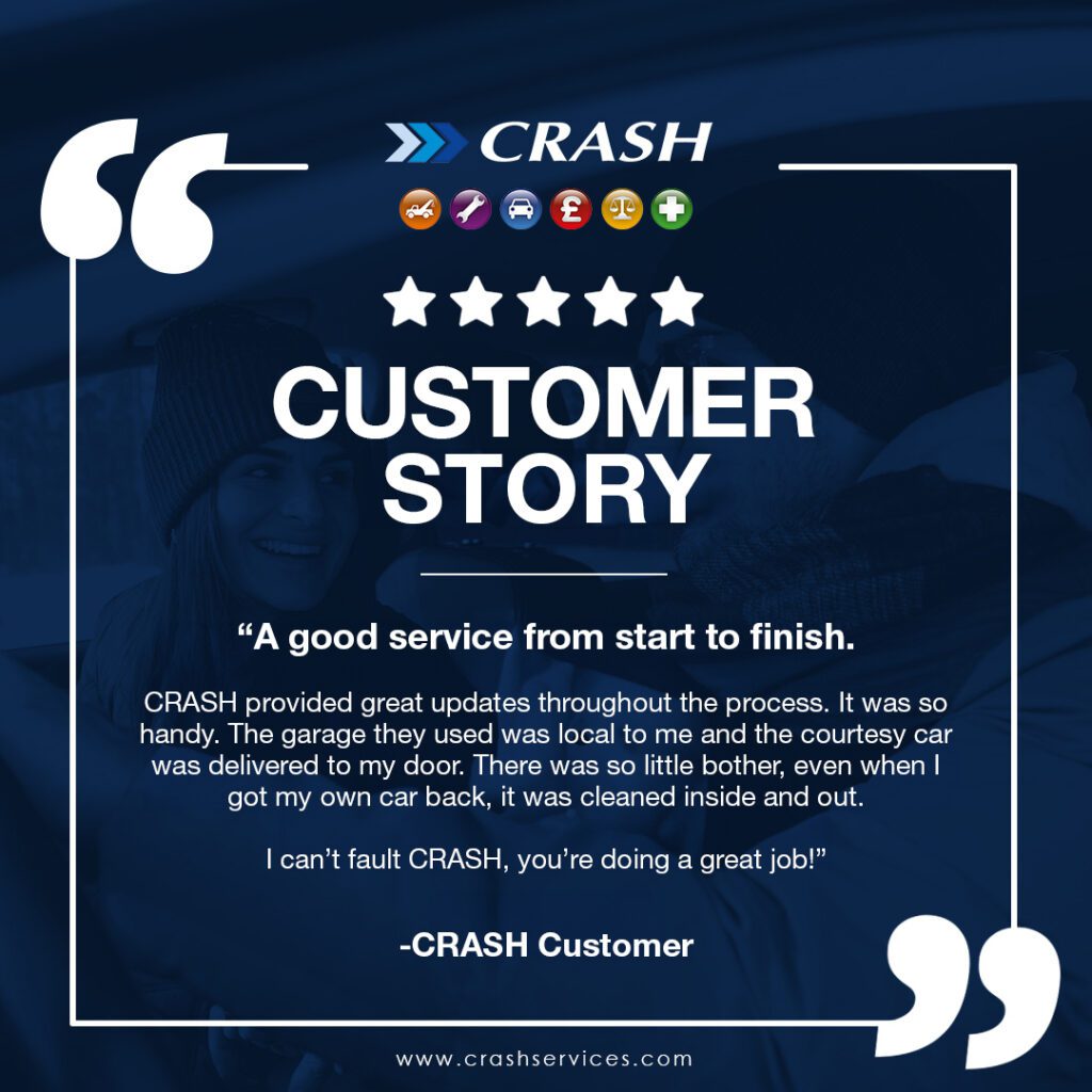 Customer helped by CRASH Services after roundabout accident