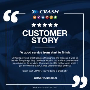 Customer helped by CRASH Services after roundabout accident
