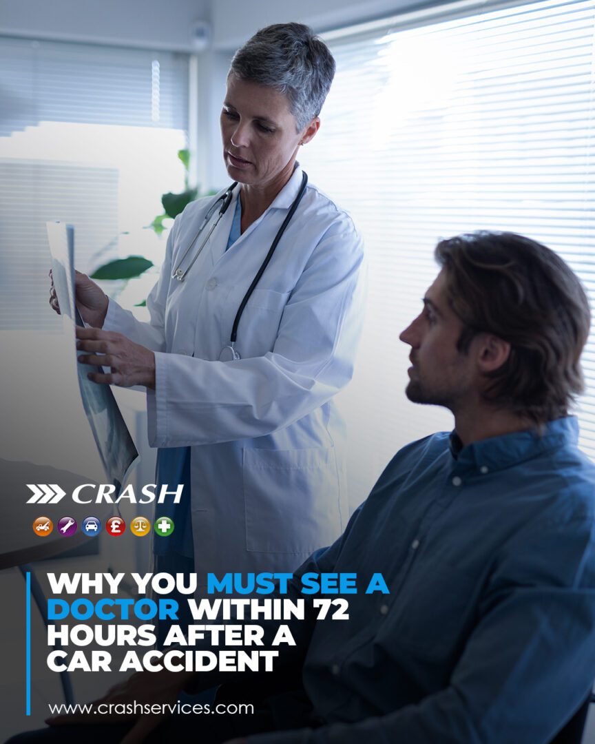 guide about seeing a doctor within 72 hours after a car crash for health and insurance protection